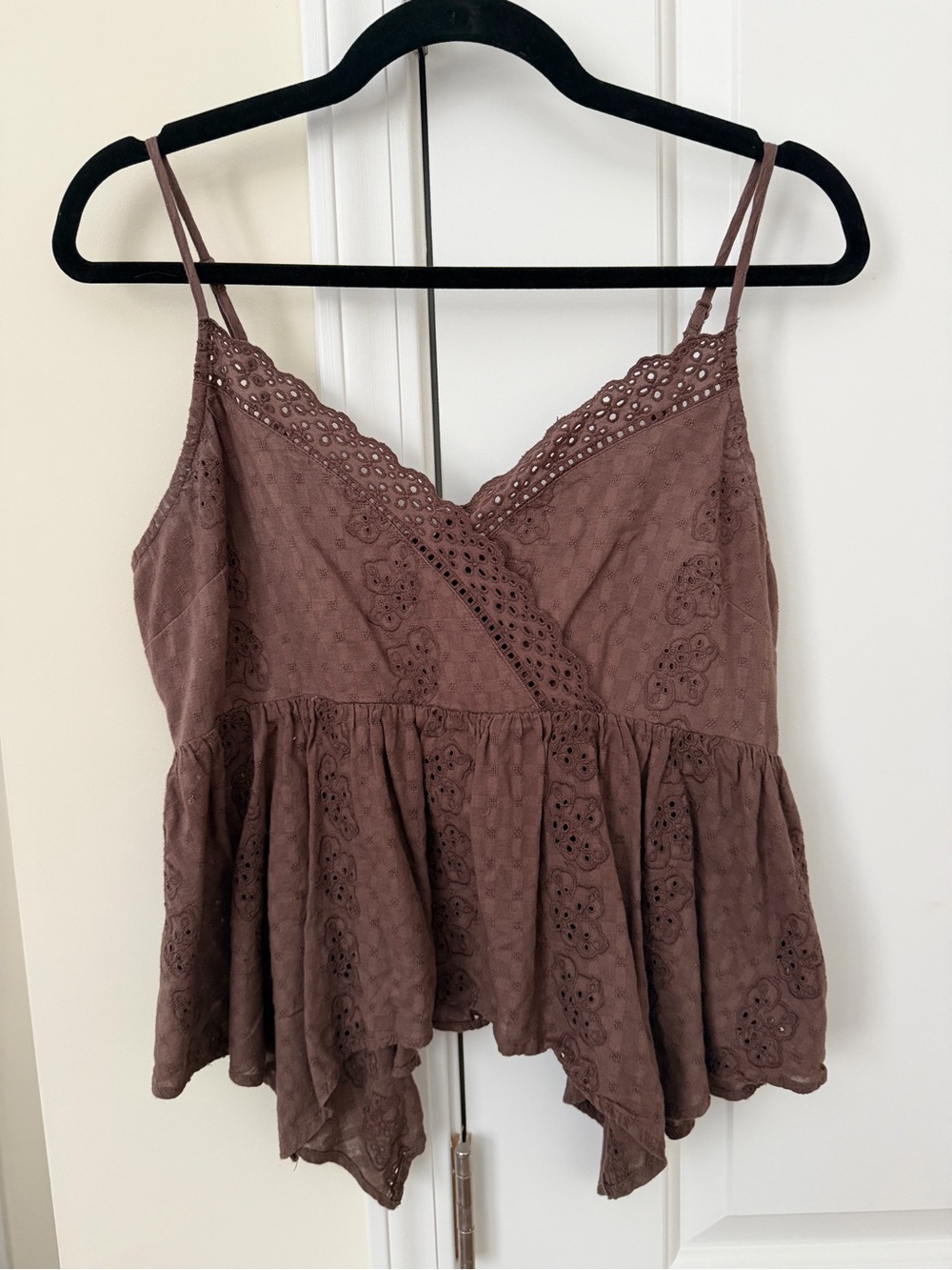 American Eagle Outfitters Brown Eyelet Lace-Trim Peplum Cami